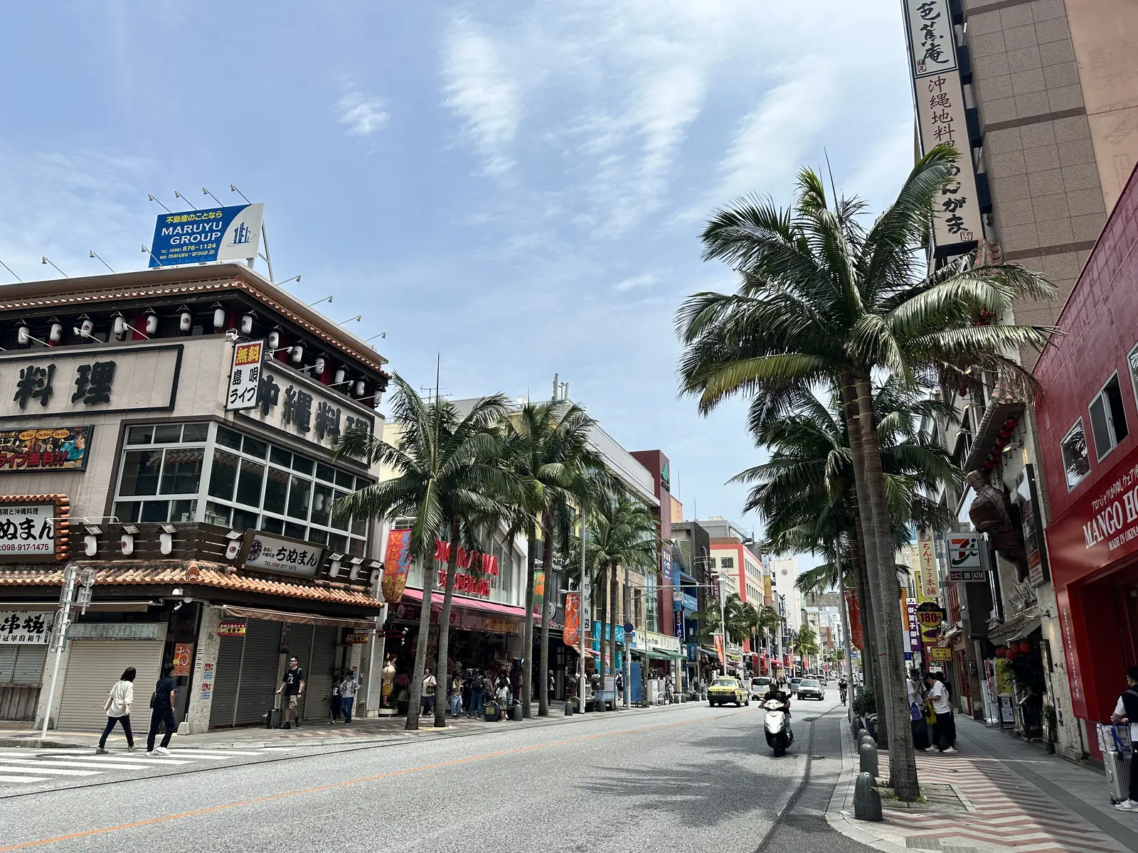 Palms and shopfronts along Kokusai-dori in central Naha